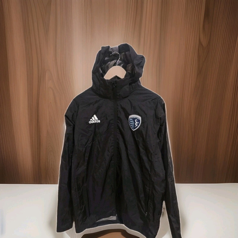 Adidas MLS Sporting Kansas City Black Climastom Zip Front Jacket Men's Soccer‎